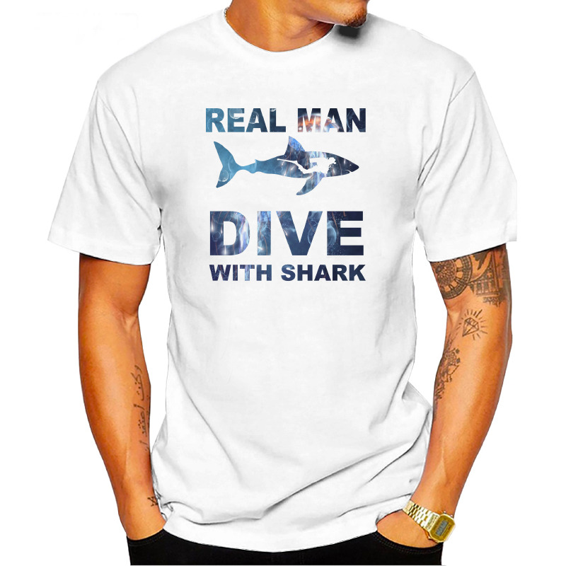 UTSD0000906, SCUBAPROMO, Real Man Dive Shark, Baskılı Unisex Tişört
