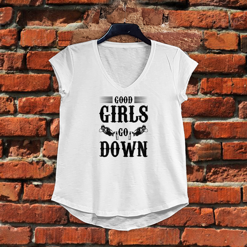 KTVD0054006, Scubapromo, Good Girls Go Down, Baskılı Kadın V Yaka Tişört