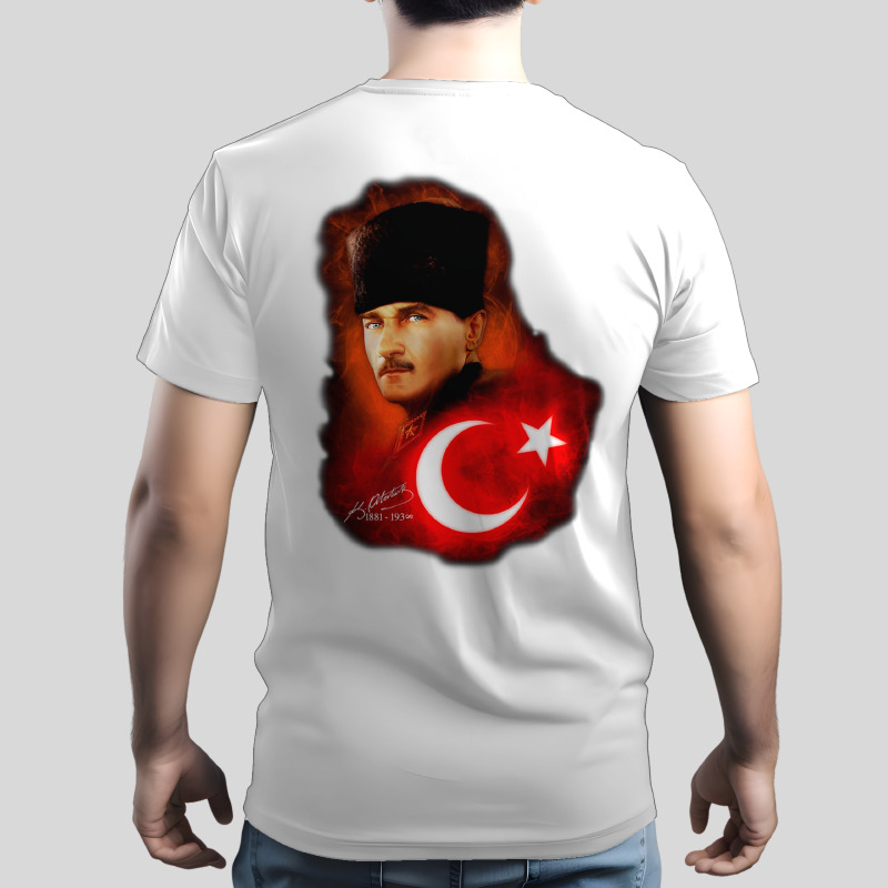 UTAA0000306, Scubapromo, Ataturk Bayrak Sirt, Baskılı Sırt Baskılı Unisex Tişört