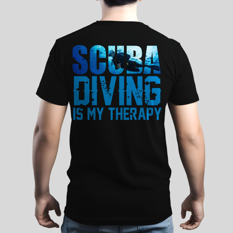 UTAA0004601, SCUBAPROMO, Scuba Diving Is My Therapy, Baskılı Sırt Baskılı Unisex Tişört