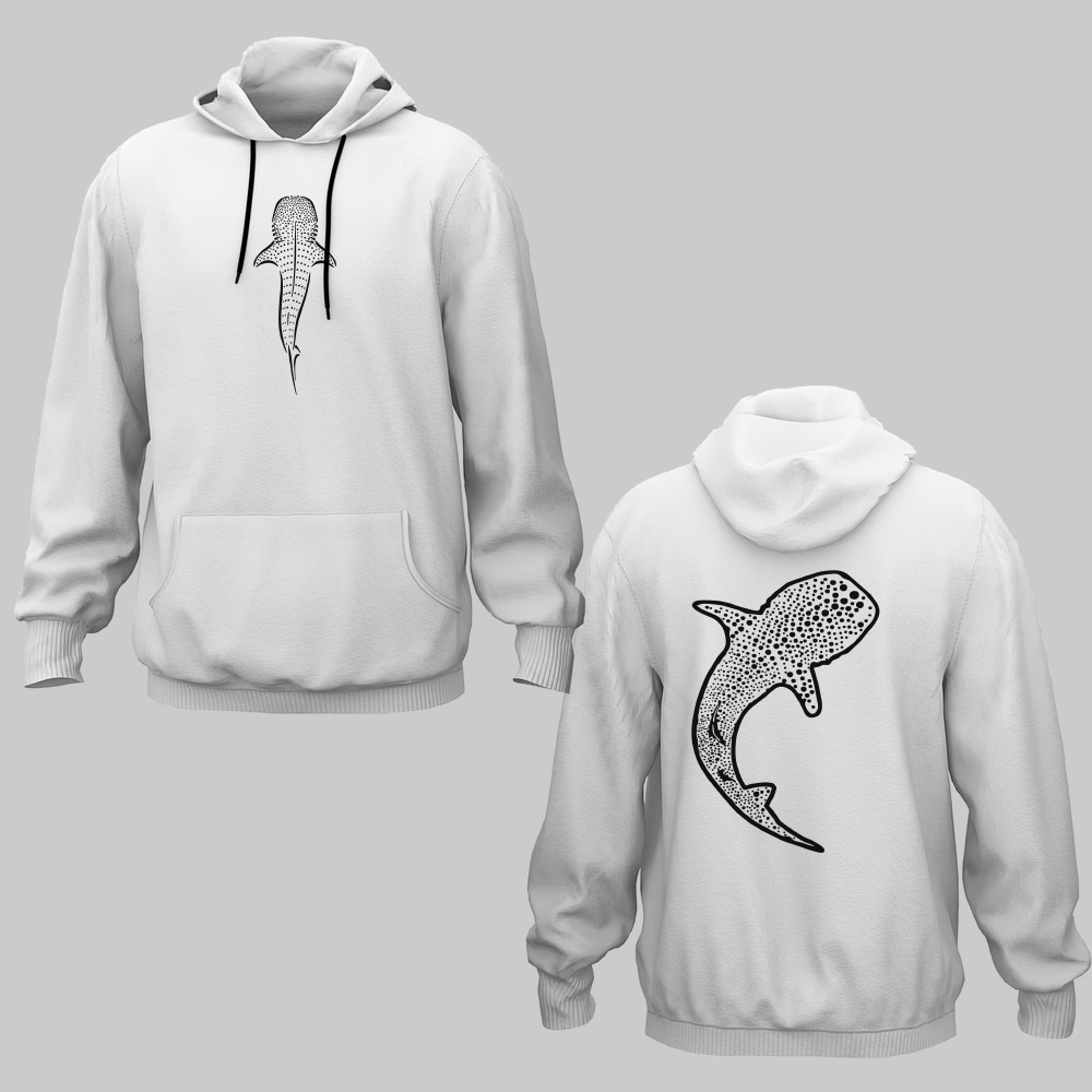KSED0070906, SCUBAPROMO, Whale Shark Siyah, Baskılı Kapşonlu Cepli Sweatshirt