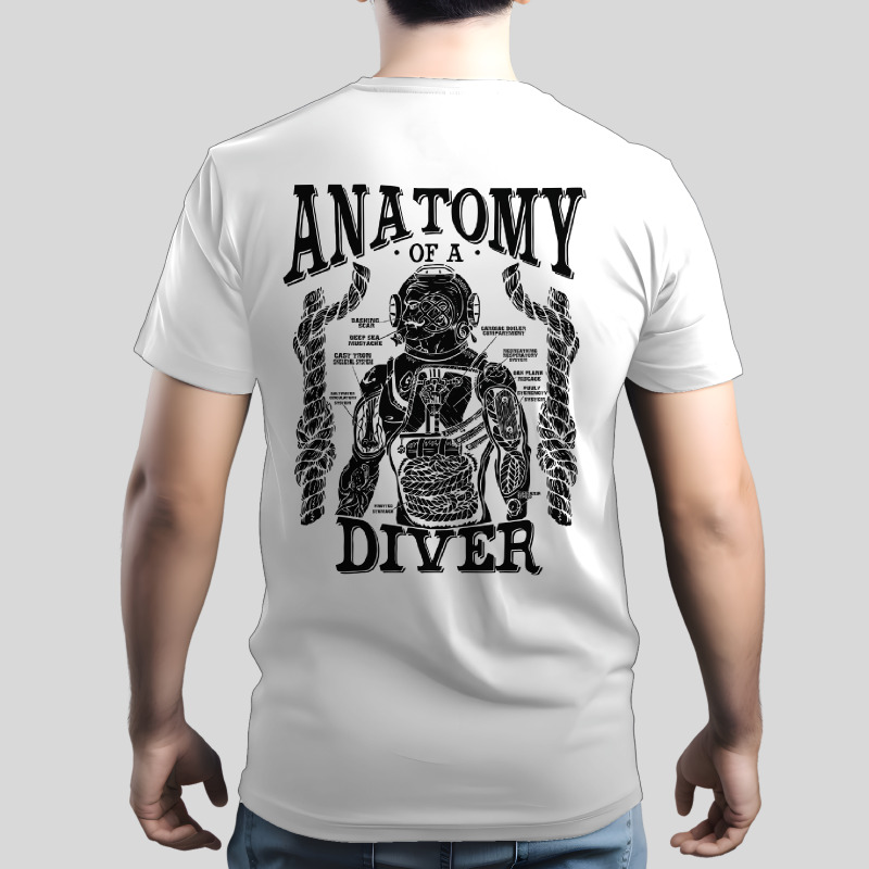 UTAD0071106, , Anatomy Of A Diver Beyaz, Baskılı Sırt Baskılı Unisex Tişört