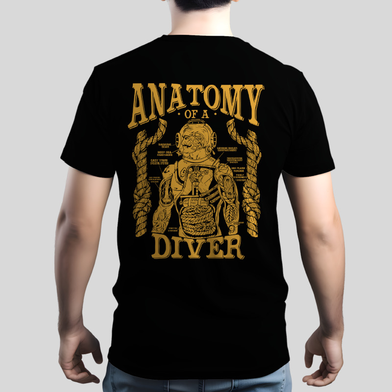UTAD0071201, , Anatomy Of A Diver, Baskılı Sırt Baskılı Unisex Tişört